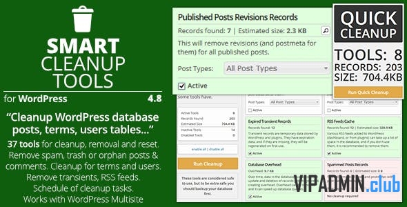 Smart Cleanup Tools 4.8 - очистка и удаление ненужных данных из базы WordPress