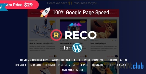 Reco v3.0.0 - шаблон для блога или новостного сайта WordPress