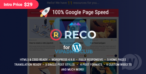 Reco v4.6.0 NULLED - шаблон для блога или новостного сайта WordPress