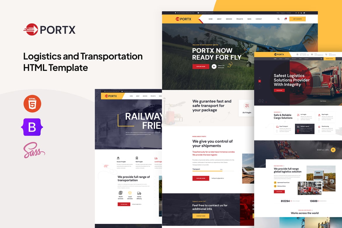 Portx - HTML-шаблон для логистики и транспорта