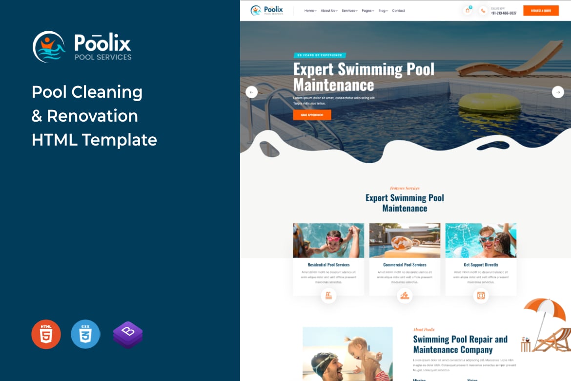 Poolix - HTML-шаблон для очистки и ремонта бассейна